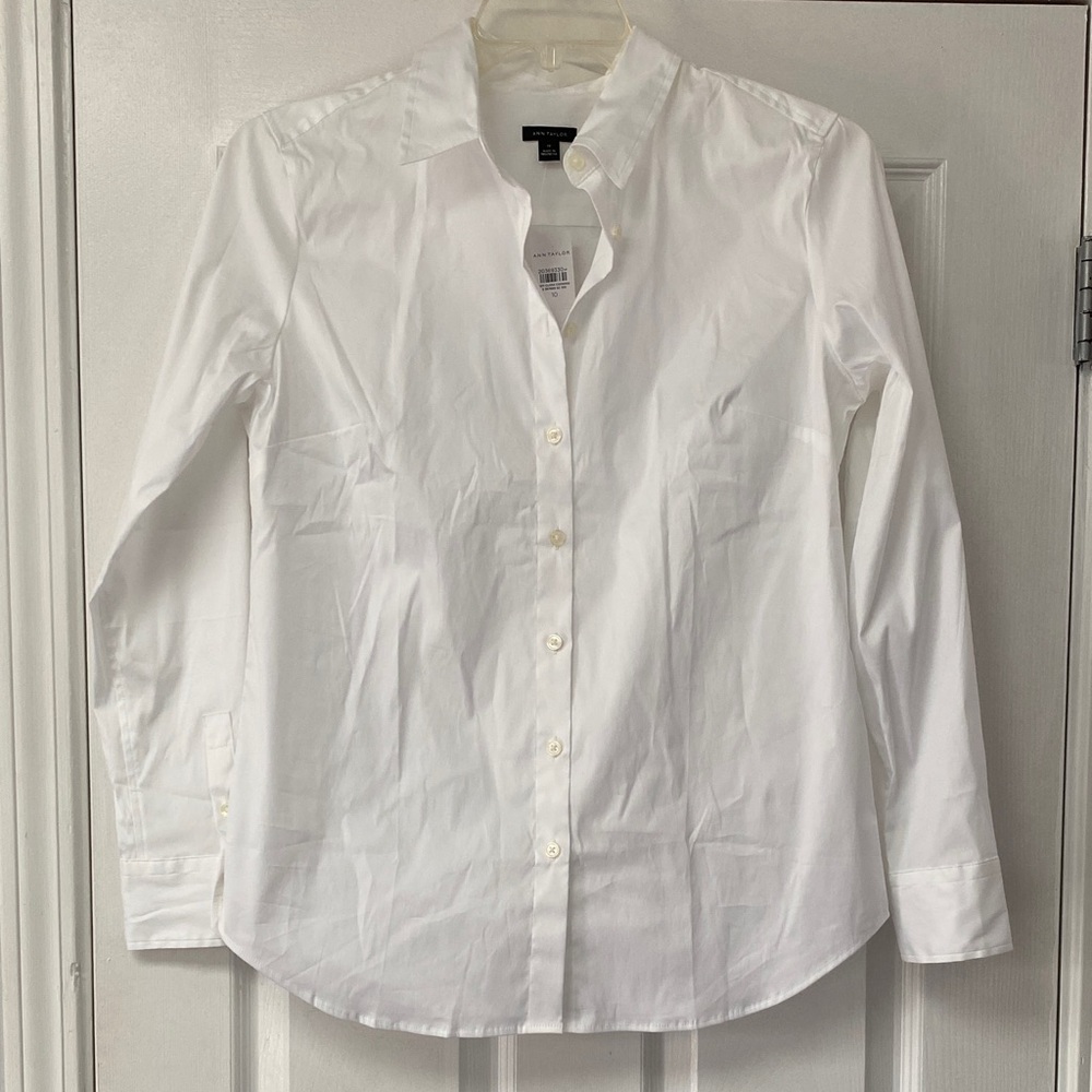 Ann Taylor White Button-Up Shirt